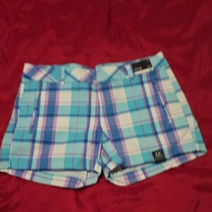 a.n.a Teal Blue and Purple Plaid Women's Shorts